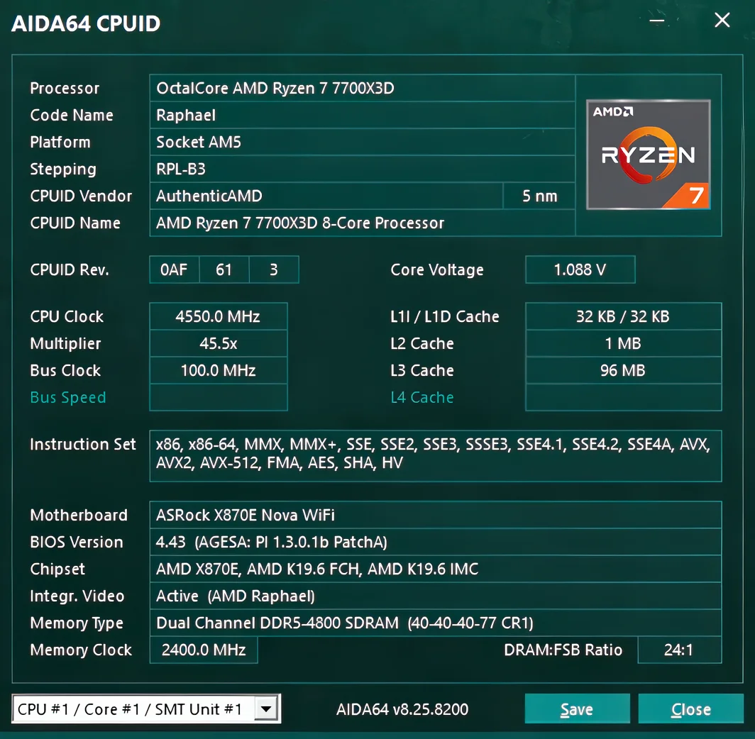 Amd Ryzen 7 7700x3d Review Migovi Cpuid