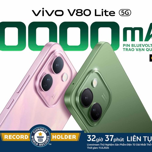 vivo V80 Lite 5G lập kỷ lục Guinness với 32 tiếng on-screen nhờ pin 10,000 mAh